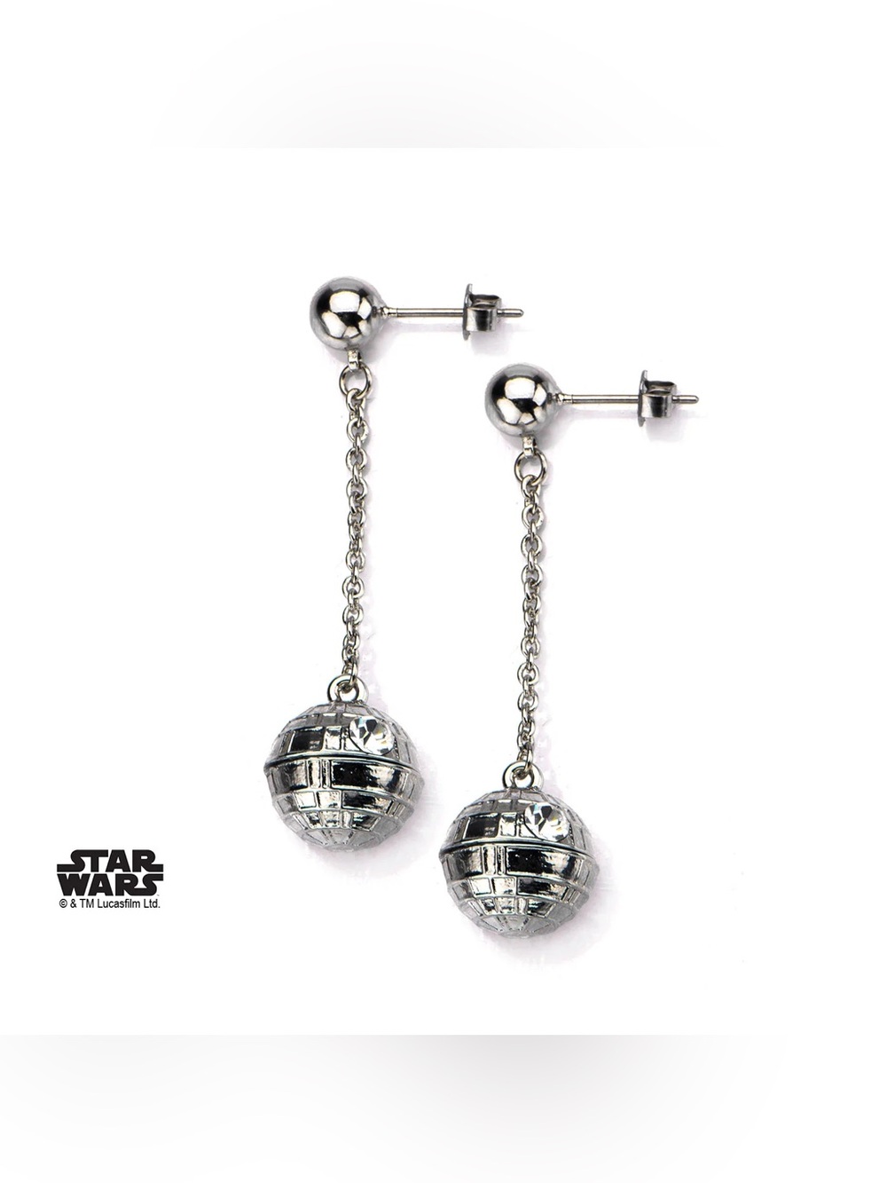 Star Wars Silver Death Star Chain Drop Earrings